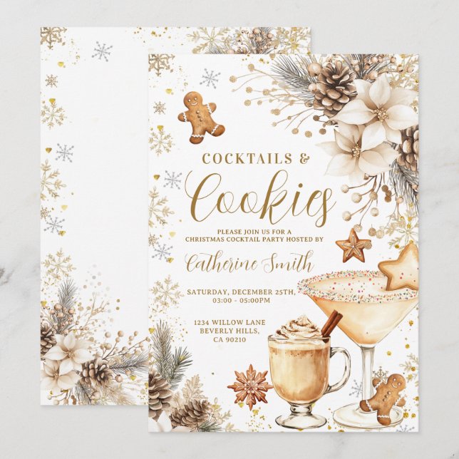 Ivory White Cocktails and Cookies Party Invitation (Front/Back)