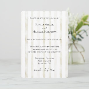 Ivory White Cream Stripes Wedding Invitation