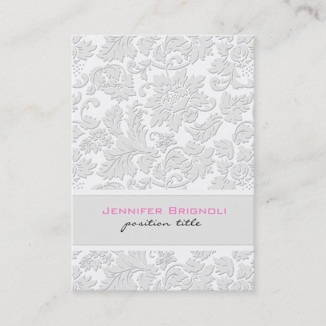 Ivory White Damasks Embossed Effect Business Card (Front)