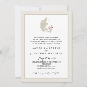 Ivory & White Denmark Map   Wedding Invitation