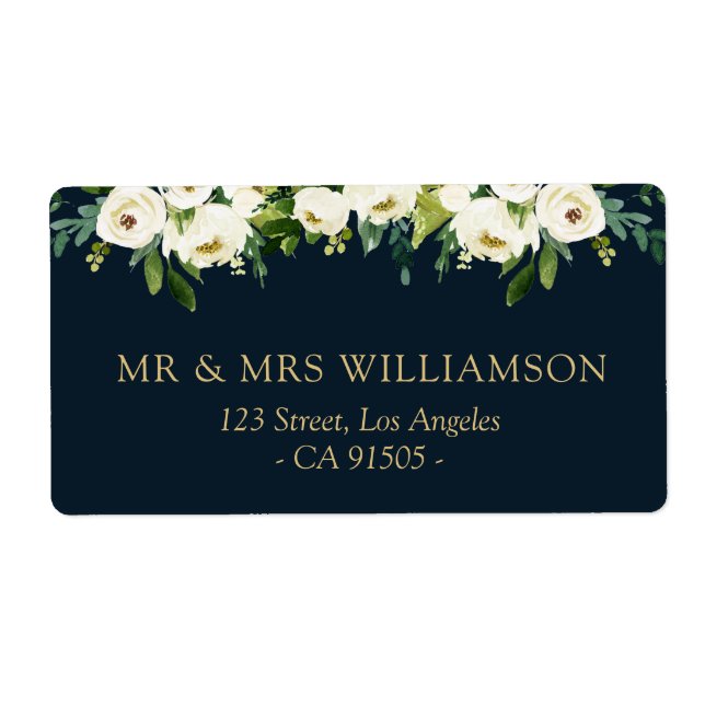 ivory white floral address label (Front)