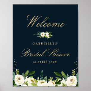 ivory white floral bridal shower welcome sign