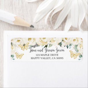 Ivory White Floral Butterfly Quinceañera Return  Address Label