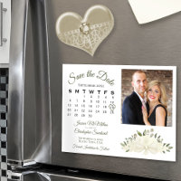 Ivory White Floral Calendar & Photo Save the Date