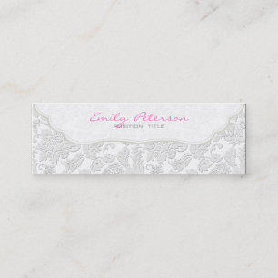 Ivory White Floral Damasks Embossed Effect Mini Business Card