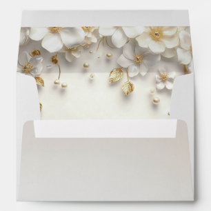 Ivory White Floral Gold Leaves Envelope