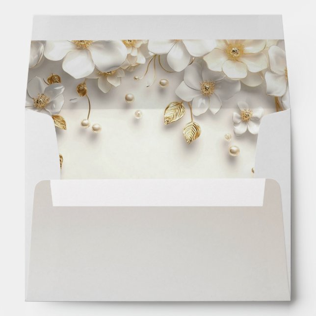 Ivory White Floral Gold Leaves Envelope (Back (Bottom))