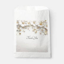 Ivory White Floral Gold Leaves Favour Bag