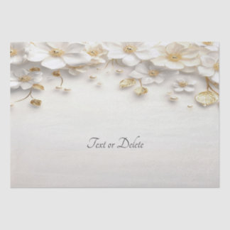 Ivory White Floral Gold Leaves Tissue Paper
