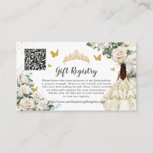 Ivory White Floral Gold Quinceañera Gift Registry Enclosure Card
