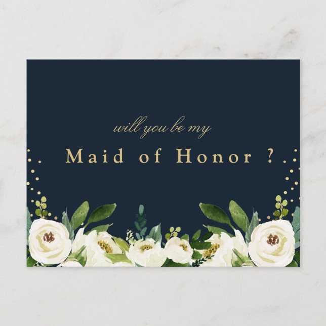 ivory white floral maid of honour proposal card (Front)