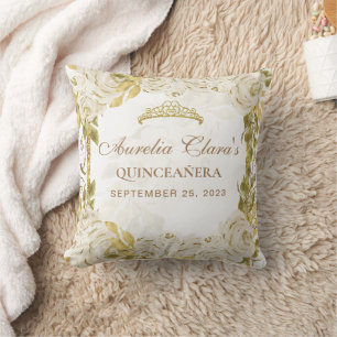 Ivory White Floral Princess Gold Arch Quinceanera Cushion