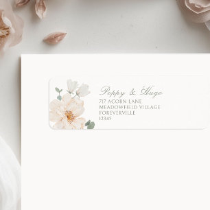Ivory White Floral Wedding Return Address Label