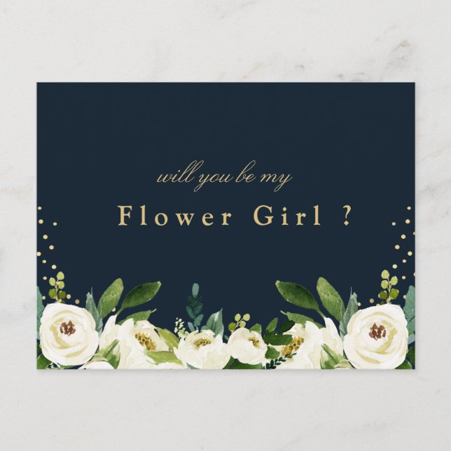ivory white floral will you be my flower girl card (Front)