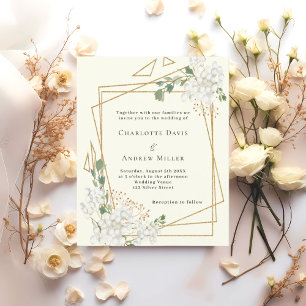 Ivory white florals geometric wedding invitation