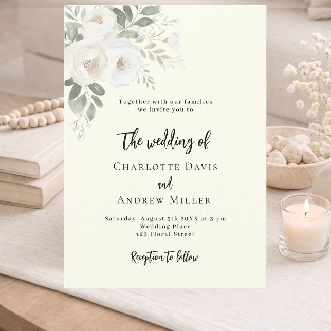 Ivory white florals wedding invitation (Creator Uploaded)