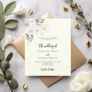 Ivory white florals wedding invitation