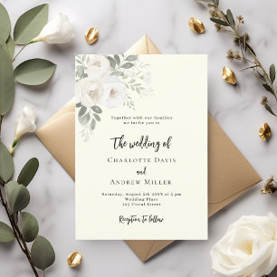 Ivory white florals wedding invitation