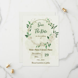 ivory white flowers botanical wedding save the date