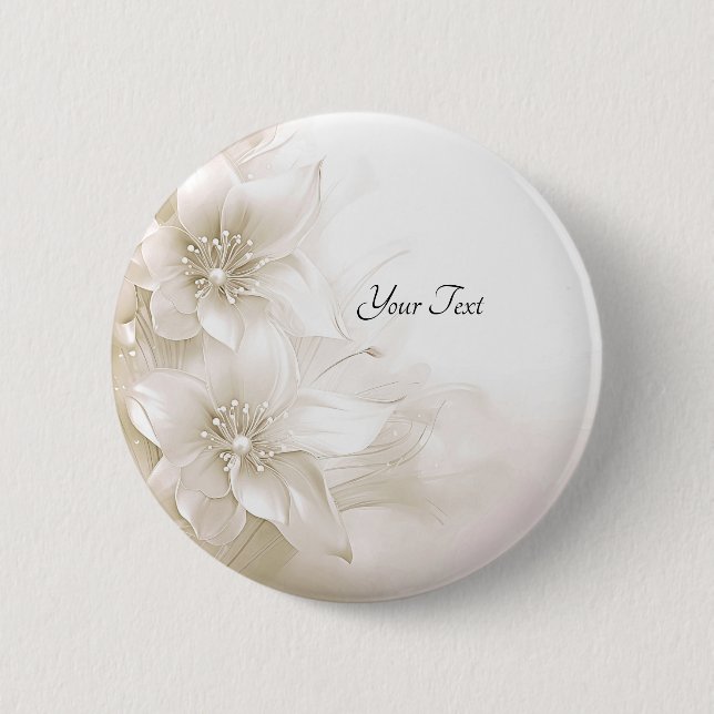 Ivory White Flowers Button (Front)