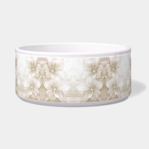 Ivory White Flowers Ceramic Pet Bowl