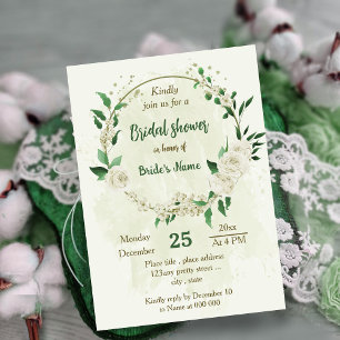 Ivory white flowers greenery bridal shower invitation