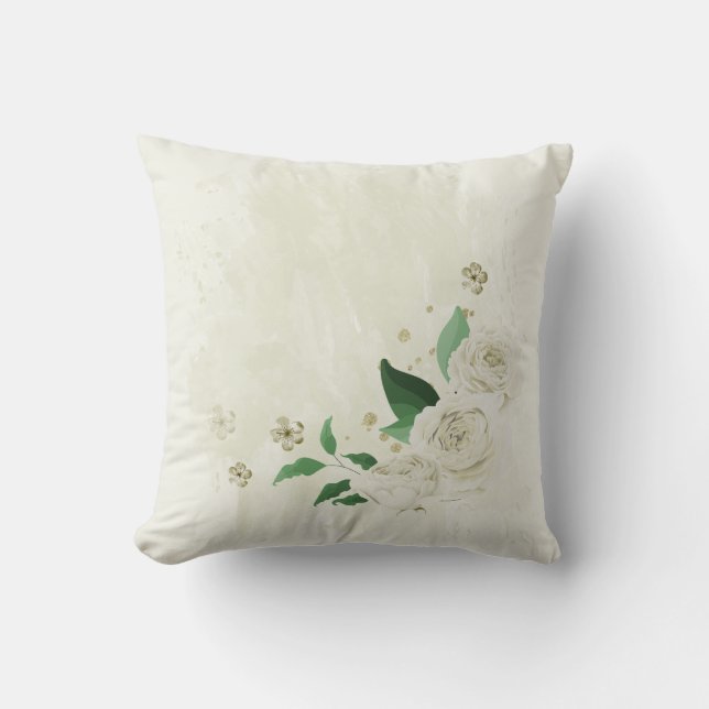  ivory white flowers greenery cushion (Front)
