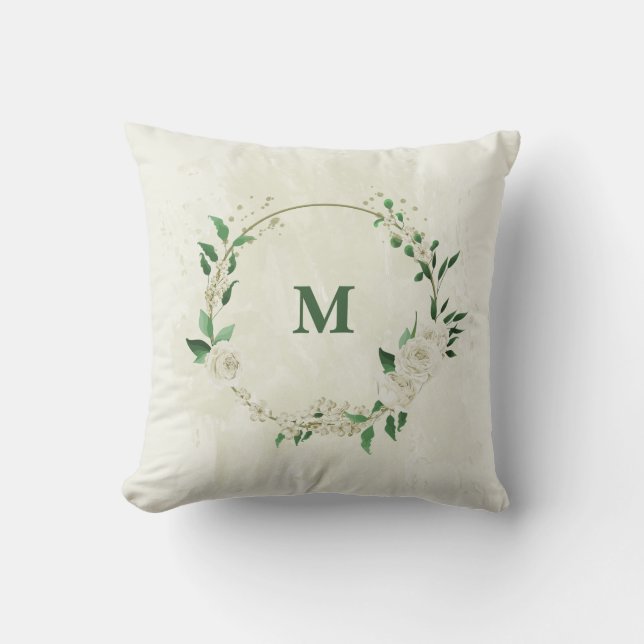  ivory white flowers greenery cushion (Front)