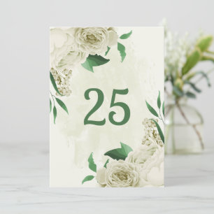 Ivory white flowers greenery table number card