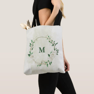  ivory white flowers greenery tote bag