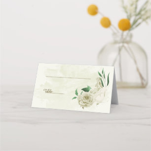 Ivory white flowers greenery wedding place card