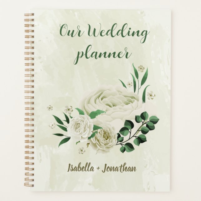 Ivory white flowers greenery wedding planner (Front)
