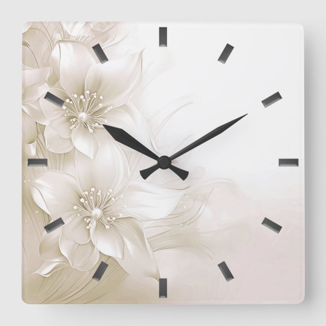 Ivory White Flowers Wall Clock (Front)