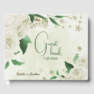 ivory white flowers wedding guest book