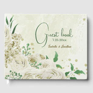 ivory white flowers wedding guest book