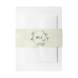 ivory white flowers wedding invitation belly band