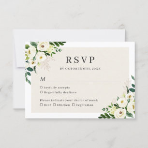 Ivory White Greenery Floral Elegant Wedding RSVP Card