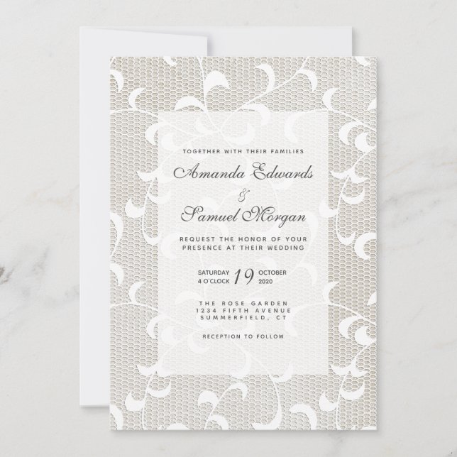 Ivory & White Lace Wedding Invitation (Front)