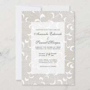 Ivory & White Lace Wedding Invitation