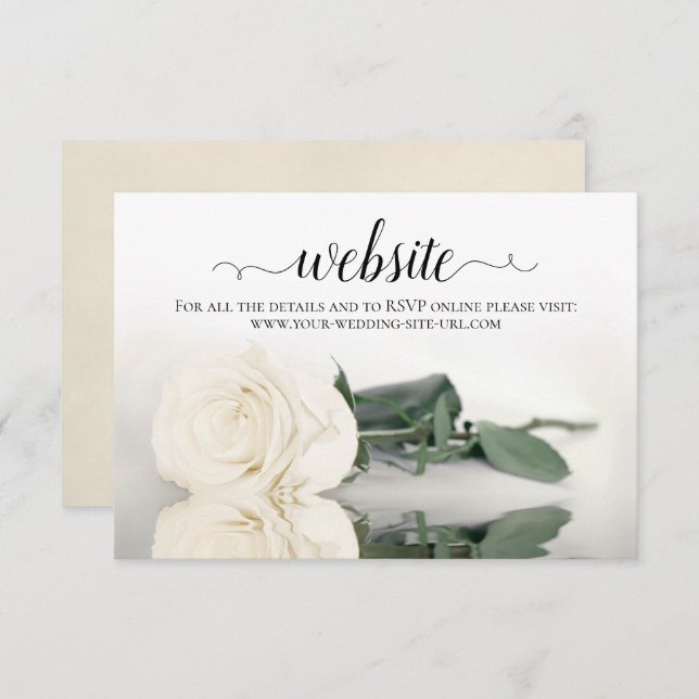 Ivory White Rose Elegant Wedding Website Enclosure Card (Front/Back)