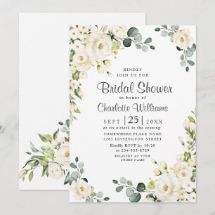 Ivory White Rose Eucalyptus Greenery Bridal Shower Invitation