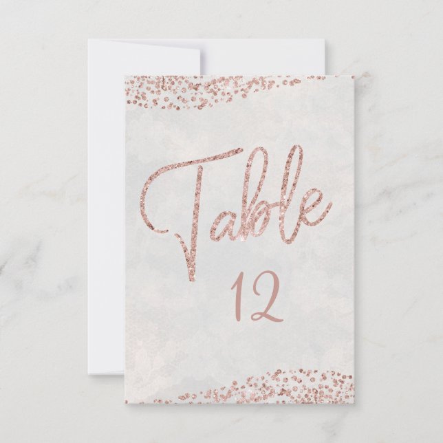 Ivory White & Rose Gold Glam Wedding Table Numbers (Front)