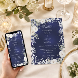 Ivory white roses blue snow winter wedding invitation