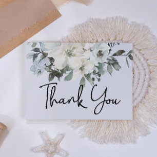 Ivory White Roses Floral Elegant Thank You Card