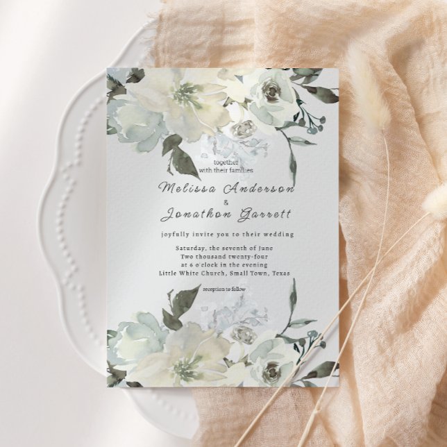 Ivory White Roses Floral Wedding  Invitation (Creator Uploaded)