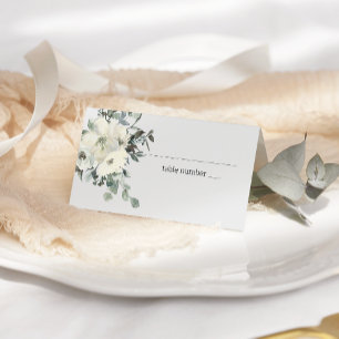 Ivory White Roses Floral Wedding Place Card
