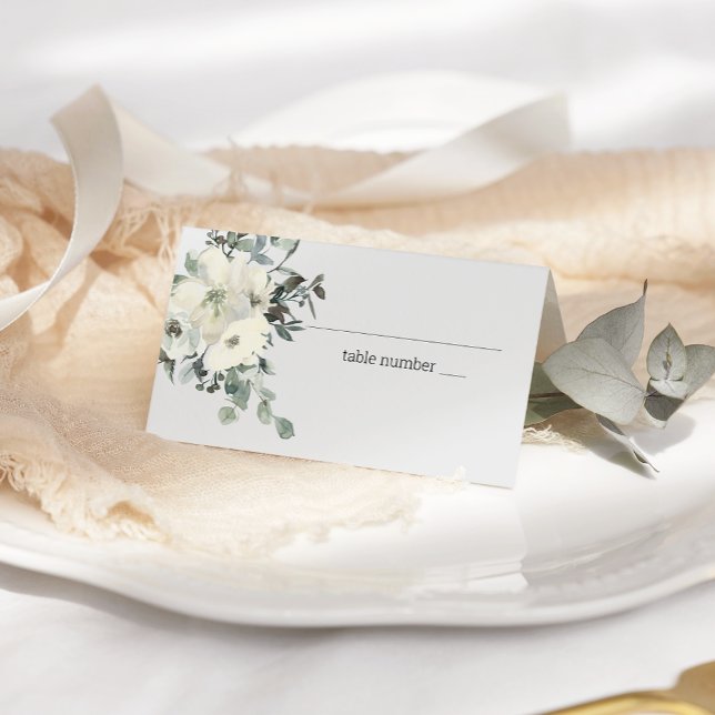 Ivory White Roses Floral Wedding Place Card (Creator Uploaded)