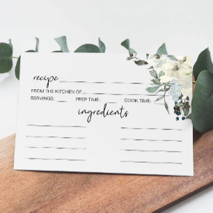 Ivory White Roses Floral Wedding Recipe Card