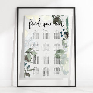 Ivory White Roses Floral Wedding Seating Chart