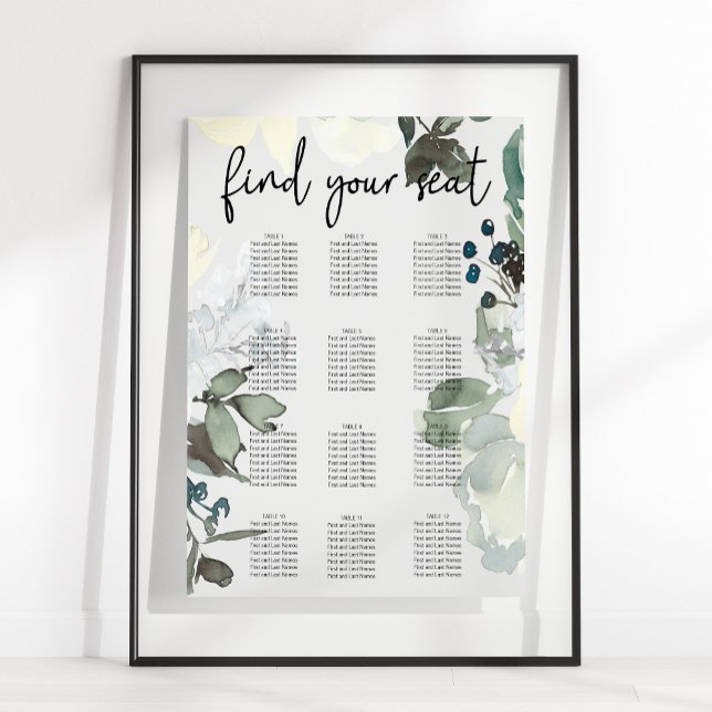 Ivory White Roses Floral Wedding Seating Chart (Creator Uploaded)